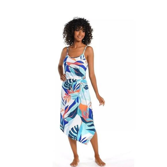 La Blanca NWT Coastal Palms Dress Women's Med Ice Blue Midi Beach Cover Up$119 - Picture 1 of 5